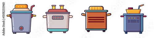 Deep Fryer Flat Illustration Simple Kitchen Appliance Vector in Flat Style