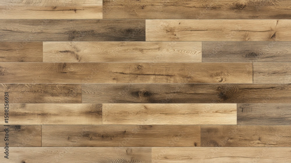 Naklejka premium Rustic Brown and Beige Wood Plank Flooring Texture Background