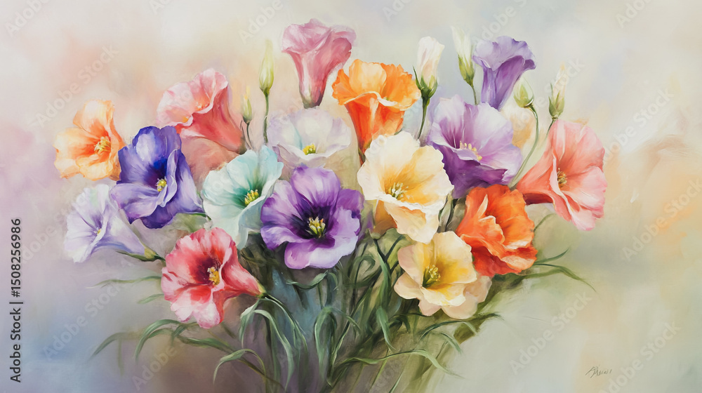 watercolor botanical Lisianthus flowers texture template background.Elegant wedding invitation card background . Minimal hand painted Design for wedding or Valentine's Day
watercolor botanical Lisianthus flowers texture template background.Elegant wedding invitation card background . Minimal hand painted Design for wedding or Valentine's Day
