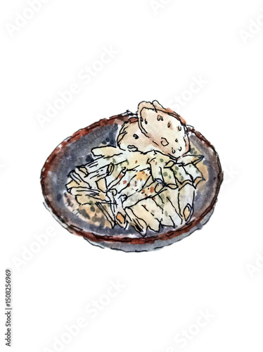 Watercolor illustration a plate of Penne Carbonara