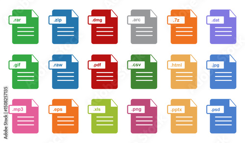 Set of Archive File Formats icons vector