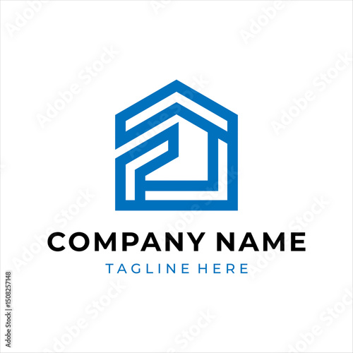 The logo design combines the letter f and a house, using the color blue.