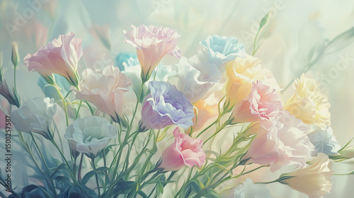 Wallpaper Mural watercolor botanical Lisianthus flowers texture template background.Elegant wedding invitation card background . Minimal hand painted Design for wedding or Valentine's Day
 Torontodigital.ca