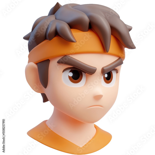 Dynamic 3D Render of a Focused Cartoon Character: A Portrait of Youthful Determination and Strength in Digital Art Illustration and Graphic Design