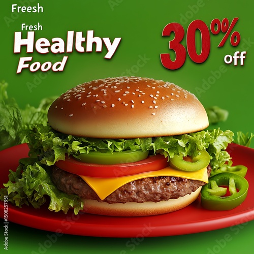 Close-up view of a delicious hamburger.