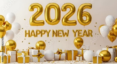 Happy new year golden balloons text 