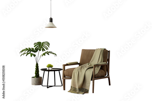Cozy armchair scene isolated on a white background png ai generated