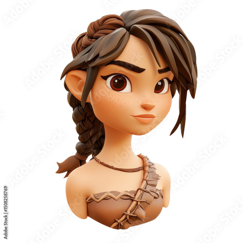 Captivating Cartoon Girl Portrait: A Charming Digital Rendition of Youthful Innocence and Beauty in Stylized Animation, Perfect for Modern Graphic Designs