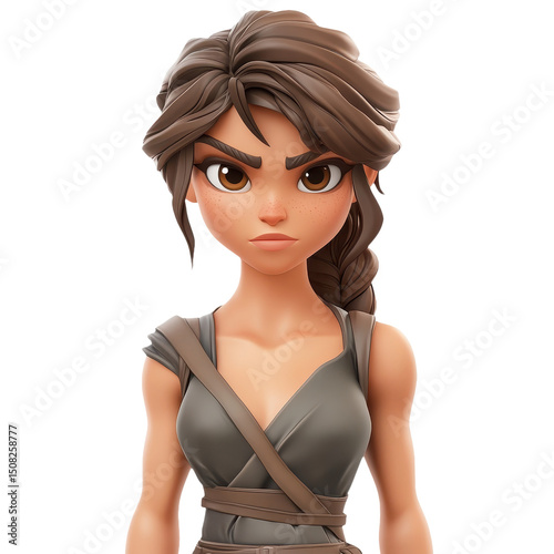 Captivating Cartoon Portrait of a Young Woman: A Blend of Style, Design, and Animation with Pretty Artwork and a Serious Mood for a Captivating Character Image
