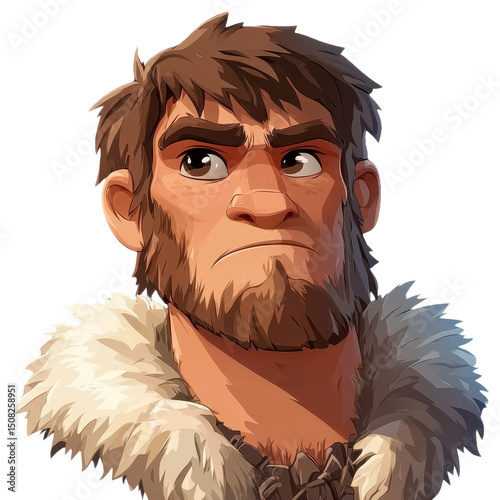 Intriguing Cartoon Character Portrait: A Man with a Fur Collar, Expressive Eyes, and a Thoughtful Gaze, Perfect for Animation and Graphic Design Projects