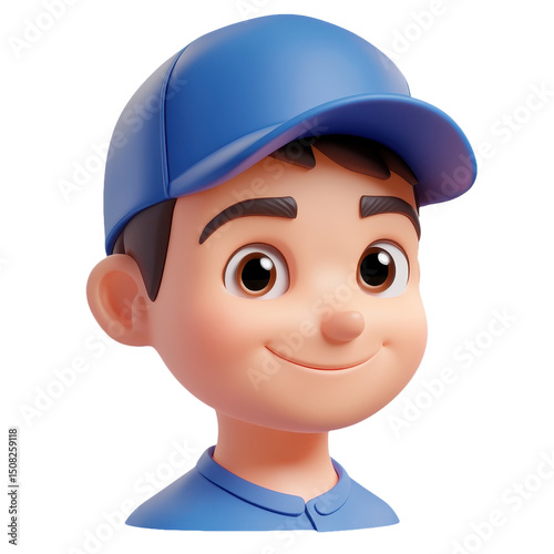 Charming 3D Cartoon Boy Portrait with a Cheerful Smile and Vibrant Character Design, Perfect for Playful and Youthful Graphic Illustrations
