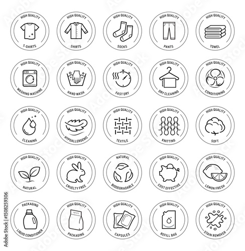 Set of icons for washing clothes. The outline icons are well scalable and editable. Contrasting elements are good for different backgrounds. EPS10.