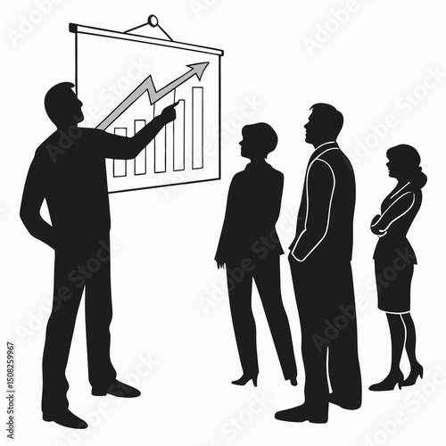 Man Presenting Graph To Team Black Silhouette Vec