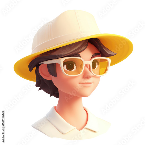 Youthful Charm: A Vibrant Portrait of a Stylish Character with Hat and Sunglasses - A Playful Rendition of Modern Art and Graphic Design
