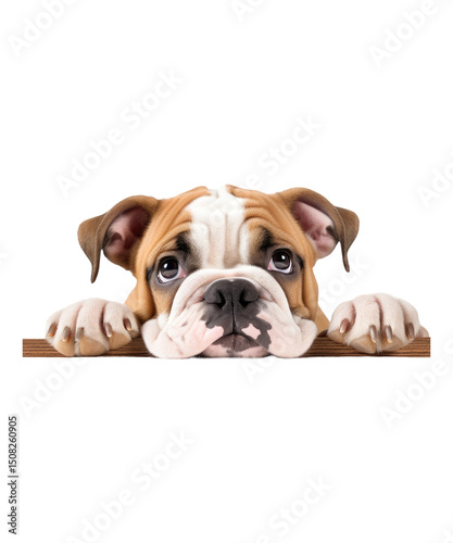 An adorable English bulldog puppy portrait isolated on a white background