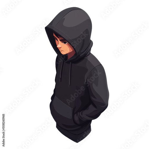 Pensive Young Man in Hoodie: A Portrait of Urban Style, Loneliness and Modern Fashion, Capturing Youthful Contemplation, Solitude, and Introversion in Digital Art