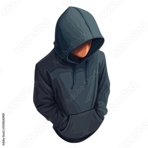 Enigmatic Figure in Hoodie: A Portrait of Mystery and Concealment, Cloaked in Shadow, Faceless and Unknown, Anonymity in Fashion, Style and Casual Wear