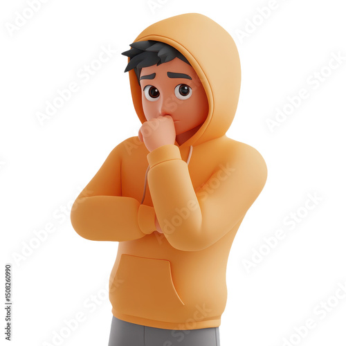 Contemplative Character: A Study in Anxiety and Worry, Expressed Through Gesture and Form, Evoking a Sense of Tension and Uncertainty in the Viewer.