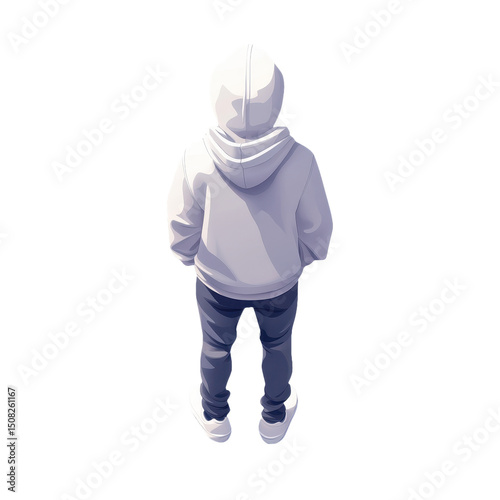Hooded Figure: A Rear View of Casual Style in Urban Fashion, Modern Youth Apparel, Minimalist Design, Isolated Graphic Illustration, Stylish Character Art