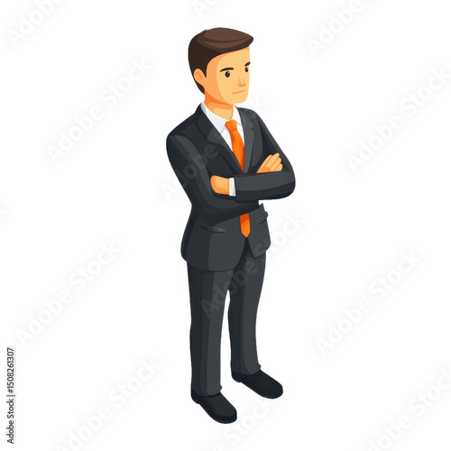 Confident Cartoon Businessman in Suit: A Symbol of Corporate Success and Leadership, Perfect for Illustrating Business Concepts and Professionalism
