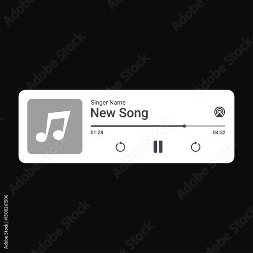 Music Player UI Design with Play Button Song Controls and Album Art for Audio Streaming App Interface Notification