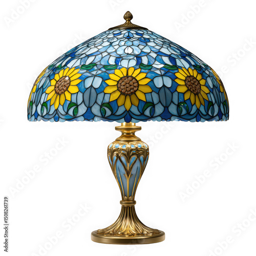 Elegant sunflower tiffany style table lamp isolated on transparent background