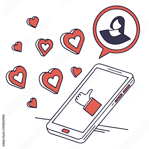 Social Media Likes And Hearts Floating On Phone F