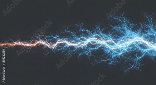 Abstract Blue and Orange Electric Lightning Bolt Energy Wave Background