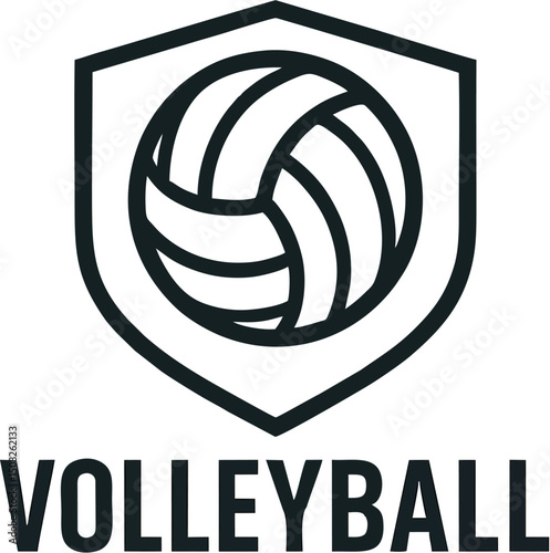Volley Logo - Sporty emblem Ball in shield volleyball below