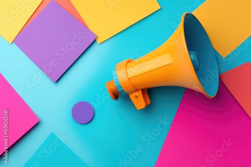 Orange megaphone on colorful abstract background