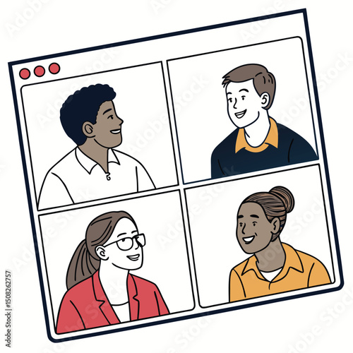 Video Call Screen With Four Participants Flat Col