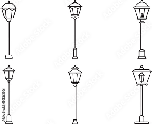 Set of Lam post outline vector illustration line art	
