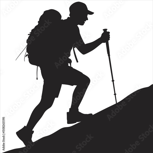Silhouette of hiker ascending a mountain trail