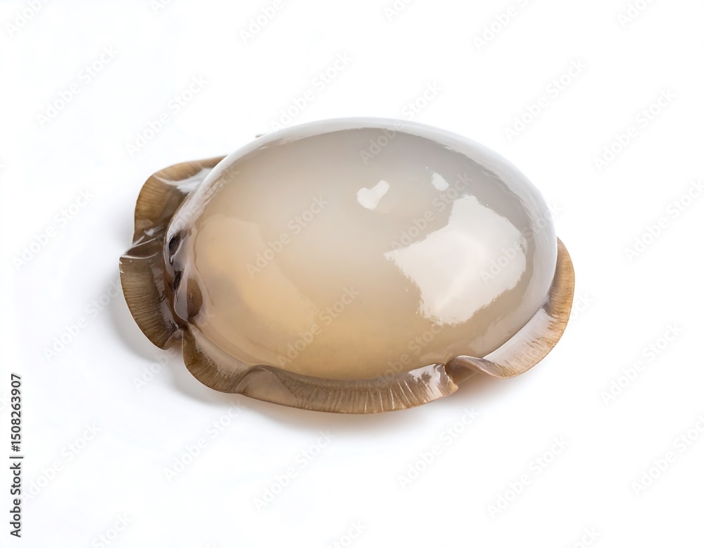 Fototapeta premium Translucent, dome-shaped object with a ruffled, brown base, isolated on white