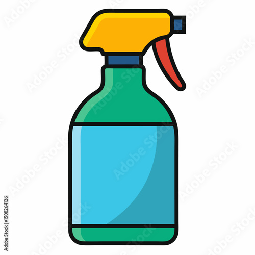 Cartoon plastic spray bottle vector icon on white background.
