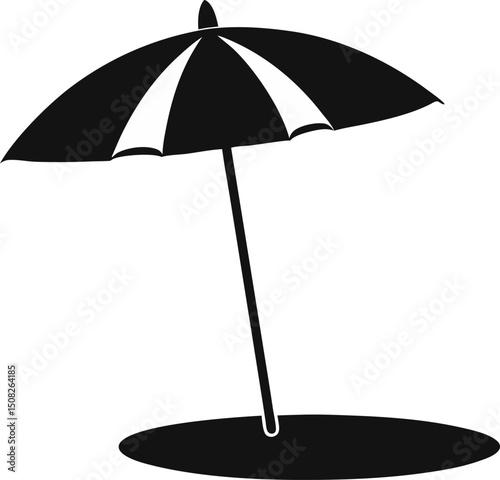 Beach Umbrella With Shadow Silhouette Vector Illustration