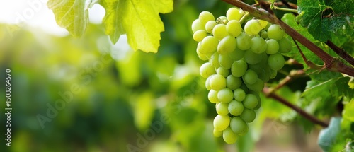 Wallpaper Mural Fresh green grapes hanging on vine in vineyard during sunny day Concept of agriculture, viticulture, and healthy eating Torontodigital.ca