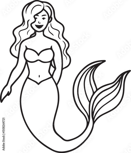 Mermaid outline vector illustration line art	