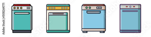 Dishwasher Flat Illustration Simple Kitchen Appliance Vector in Flat Style