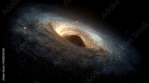 Black Hole Sits At The Center Of A Galaxy, Distorting The Light And Matter Around It, Surrounded By A Swirl Of Stars And Dust. Astrophysics visualization, cosmic phenomenon, Wallpaper Background