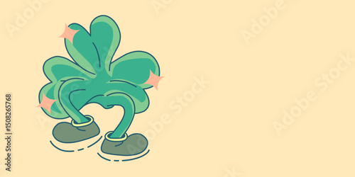Funny mustard background poster with a shimmering 3-leaf clover theme enlivening the St. Patrick's Day celebration.