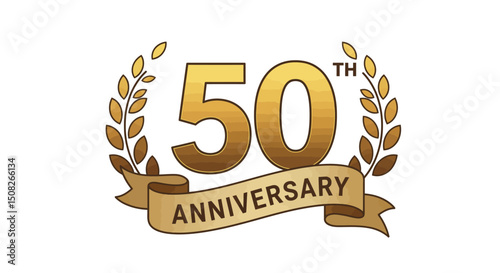 Golden 50th Anniversary Emblem with Laurel Wreath and Ribbon