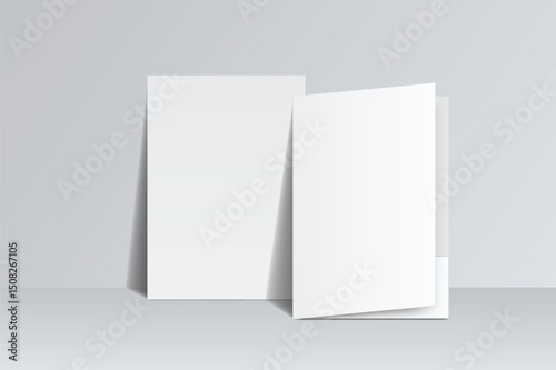 3D A4 Size Single Pocket Folder, open Leaflet, bifold mockup isolated on background.Blank folder paper template for business presentation document, flyer, catalogue, advertising or any creative work
