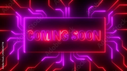 Electronic moving circuit animation  coming soon, innovation, circuitry, connectivity, network, electronics Abstract high tech Artificial intelligence, on black background.