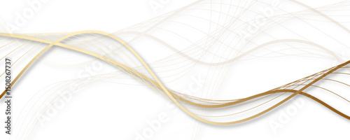 Golden abstract lines on white background elegant flowing wave design. Minimalist luxurious design features smooth curves and gradient effects fine golden strokes radiate a metallic sheen elegant art.