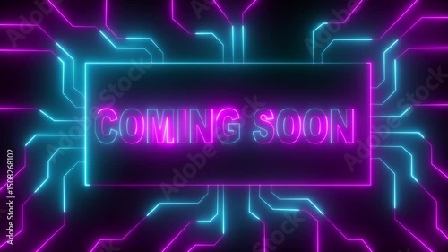 Electronic moving circuit animation  coming soon, innovation, circuitry, connectivity, network, electronics Abstract high tech Artificial intelligence, on black background.