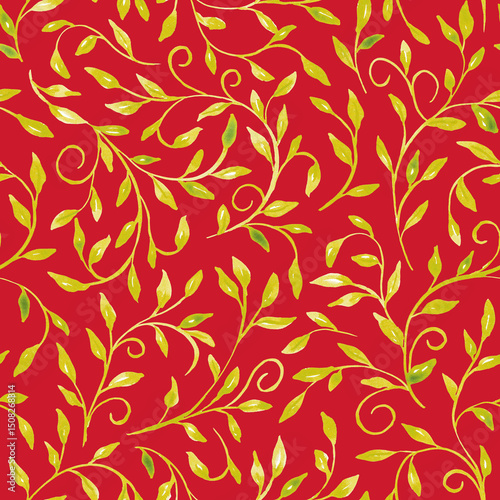 Wallpaper Mural Golden leaves seamless pattern hand drawn with watercolor. Botanical digital print. Repeated leaves branches. Vintage floral background for textile, fabric, clothing, wallpaper Torontodigital.ca