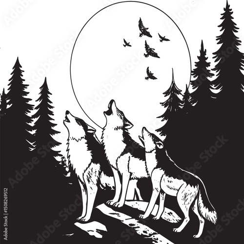 Moonlit Chorus of the Pack Illustration