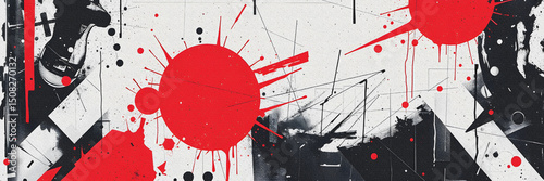 Cement wall with black and red accents, grungy design chaos