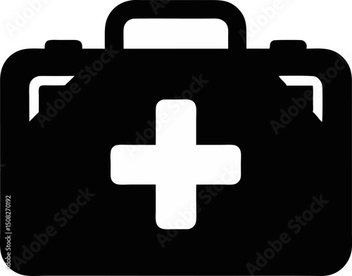 First Aid Kit With Cross Silhouette Vector Illustration